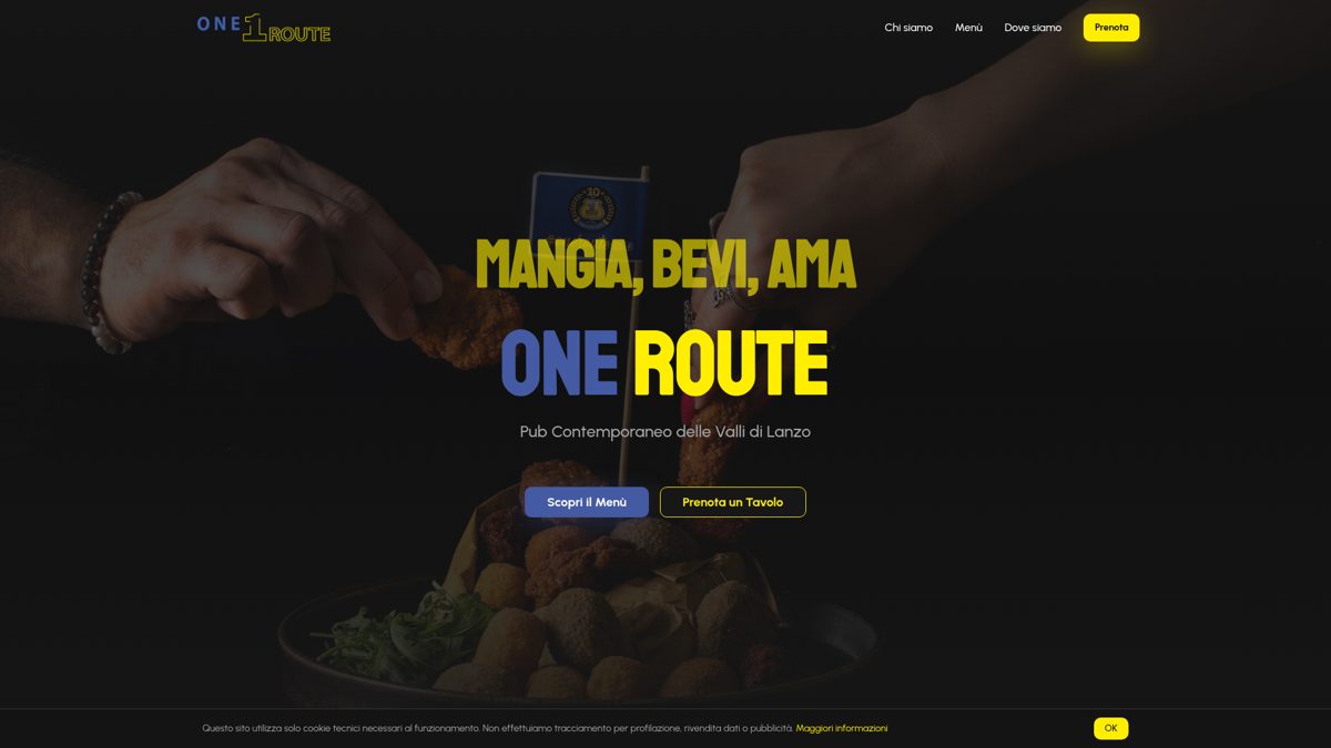 Screenshot del sito One Route Pub realizzato da TooVibes