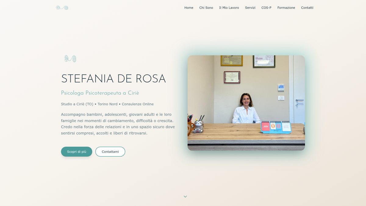 Screenshot del sito Stefania De Rosa Psicologa realizzato da TooVibes