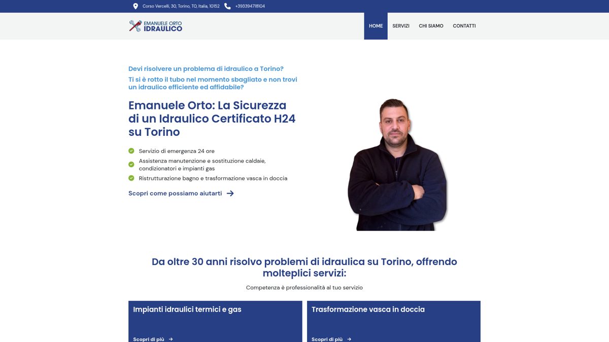 Screenshot del sito Emanuele Orto Idraulico Torino realizzato da TooVibes