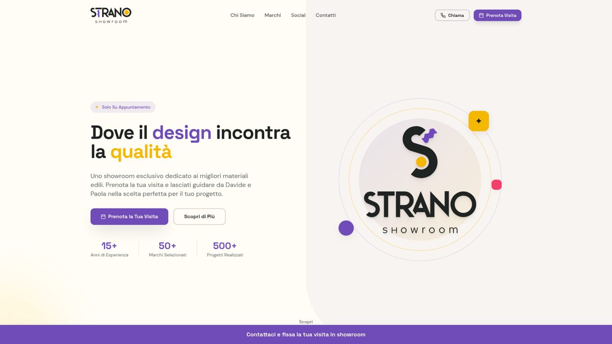 Screenshot del sito Strano Showroom realizzato da TooVibes