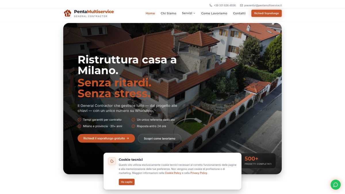 Screenshot del sito Penta Multiservice realizzato da TooVibes